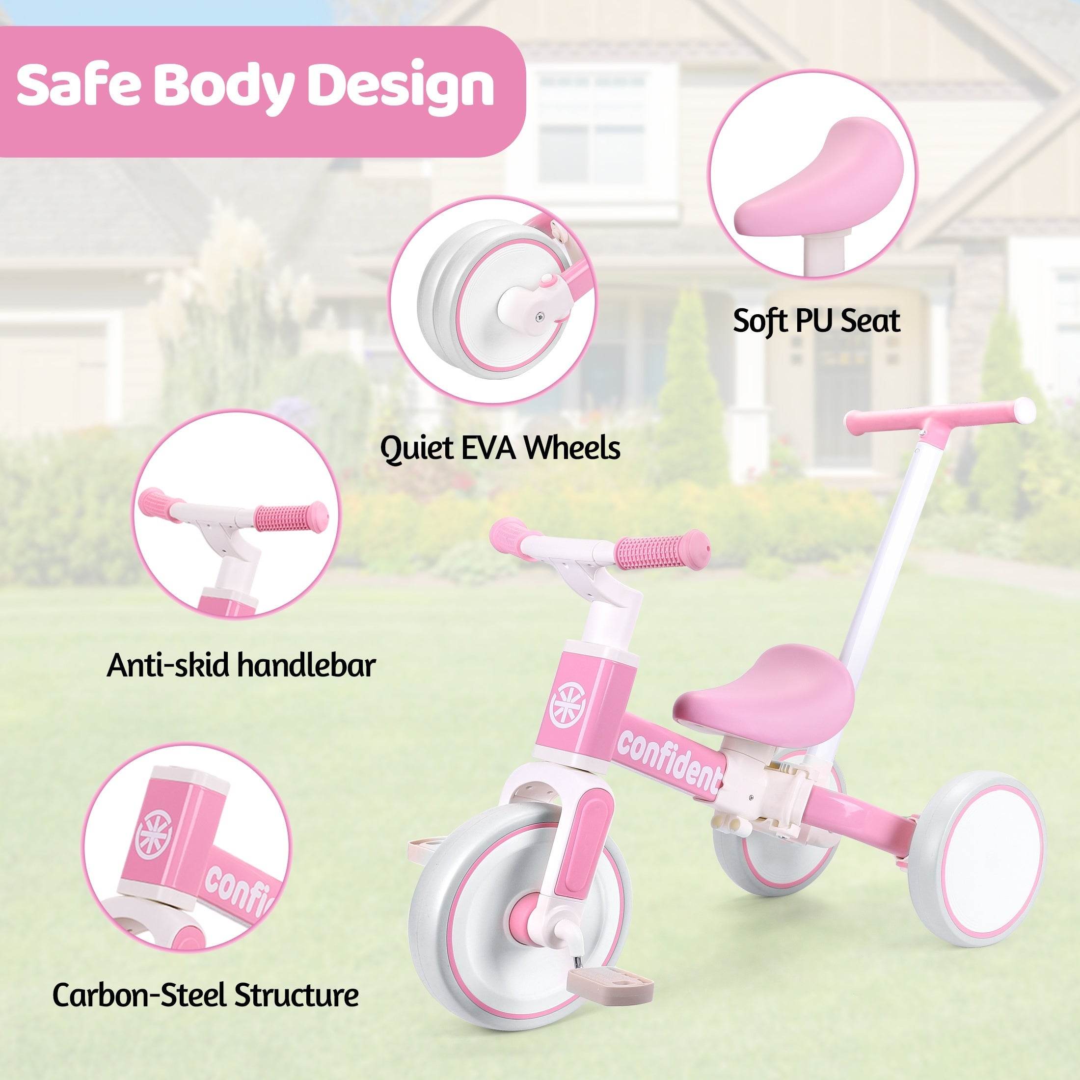 5in 1 Toddler Balance Bike for 2 Years Old Kids, Toddler Tricycles Kids Trike with Removable Pedals And Steering Push Handle, Christmas & Birthday Gift for Boy & Girl, Pink