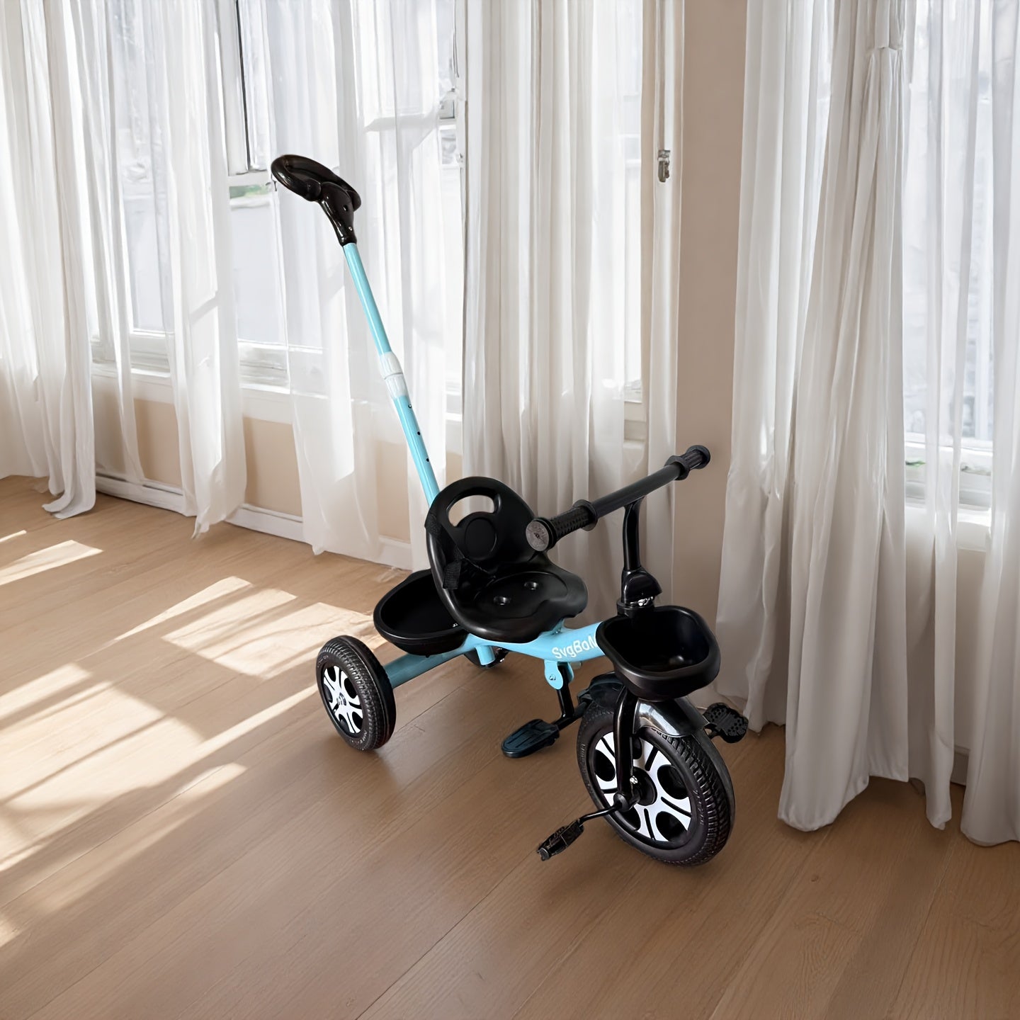 SvgBoMit Kids' Thickened Frame Adjustable Push Bar Tricycle Upgraded Comfort Backrest Seat Pedal Bike Detachable Push Bar Dual-Use Tricycle Children's Outdoor Push Cart Boy\u002FGirl Gift with Bell And Ribbon