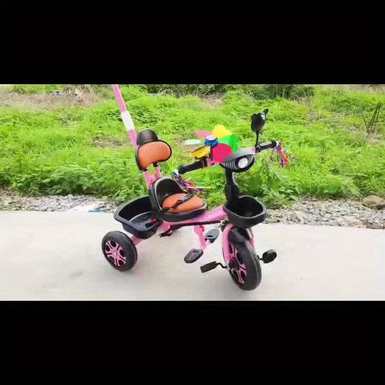 Children's Tricycle, Adjustable Push Handle, Reinforced Frame, Children's Gift