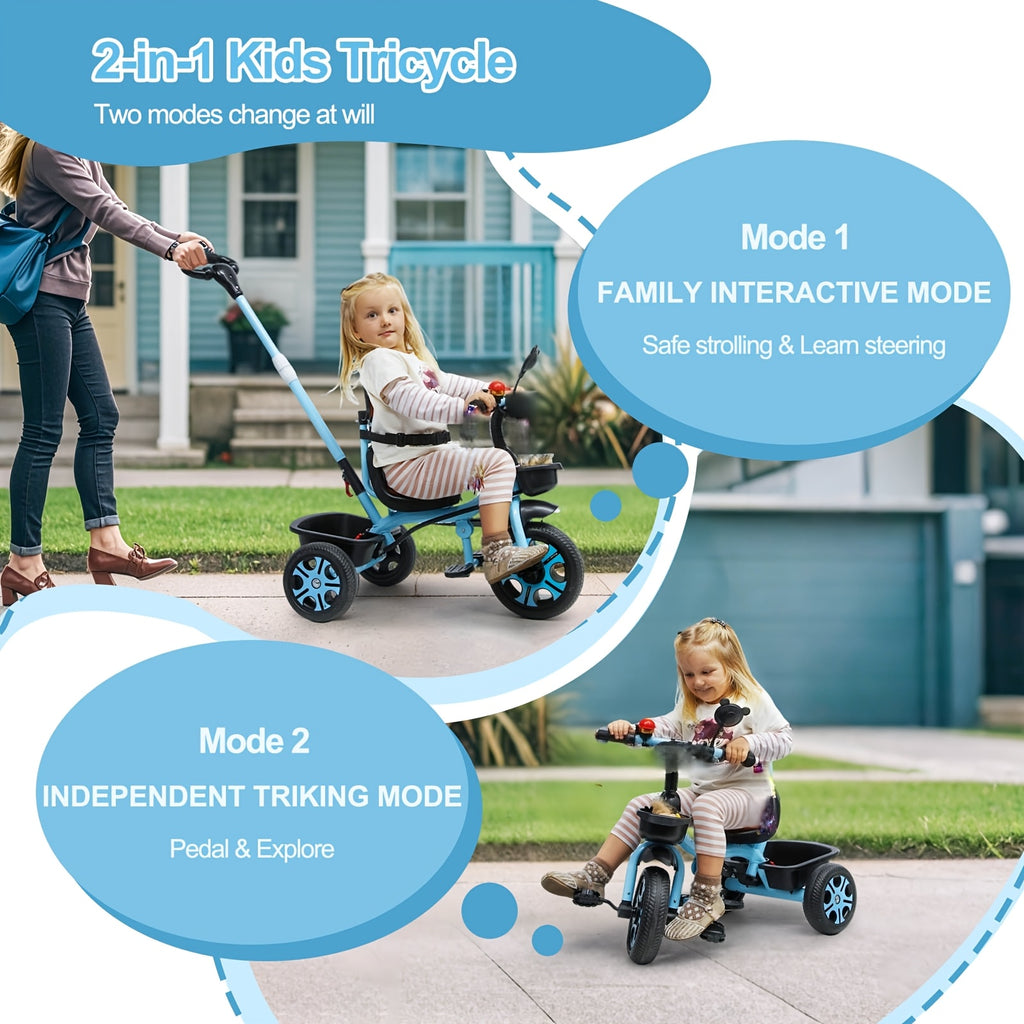 Children's Tricycle, Adjustable Push Handle, Reinforced Frame, Children's Gift