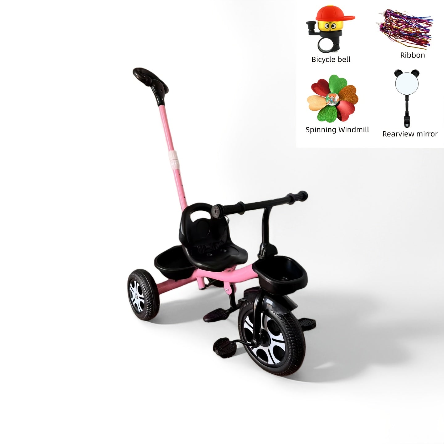 SvgBoMit Kids' Thickened Frame Adjustable Push Bar Tricycle Upgraded Comfort Backrest Seat Pedal Bike Detachable Push Bar Dual-Use Tricycle Children's Outdoor Push Cart Boy\u002FGirl Gift with Bell And Ribbon