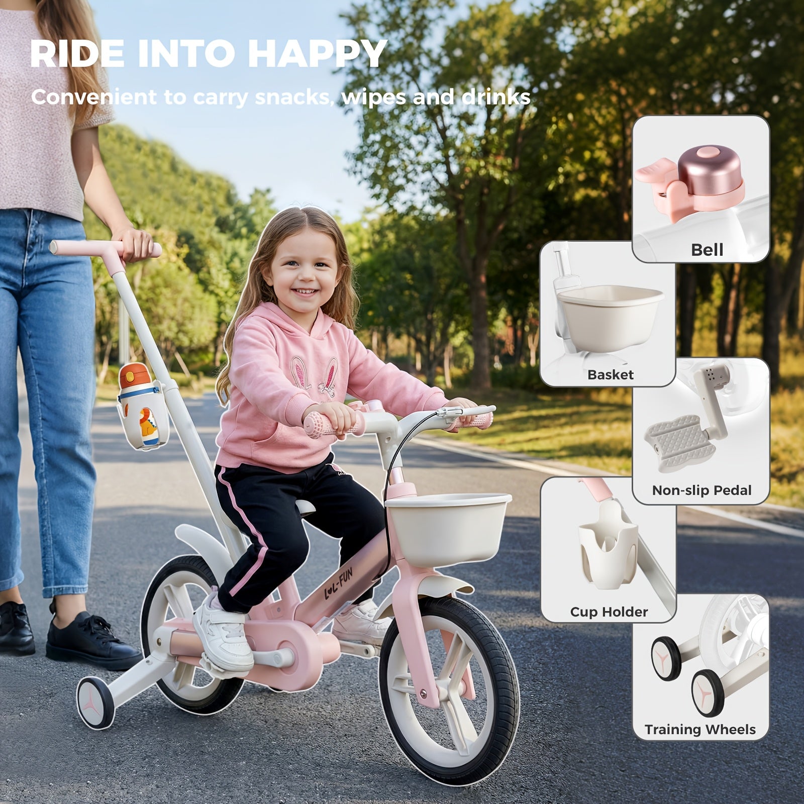 Toddler Balance Bike for Ages 2-4 with Training Wheels, a Tricycle for Children Aged 3 to 5, Perfect As a Gift, Featuring a 6-In-1 Pedal Bike with a Parent Steering Handle And a Basket