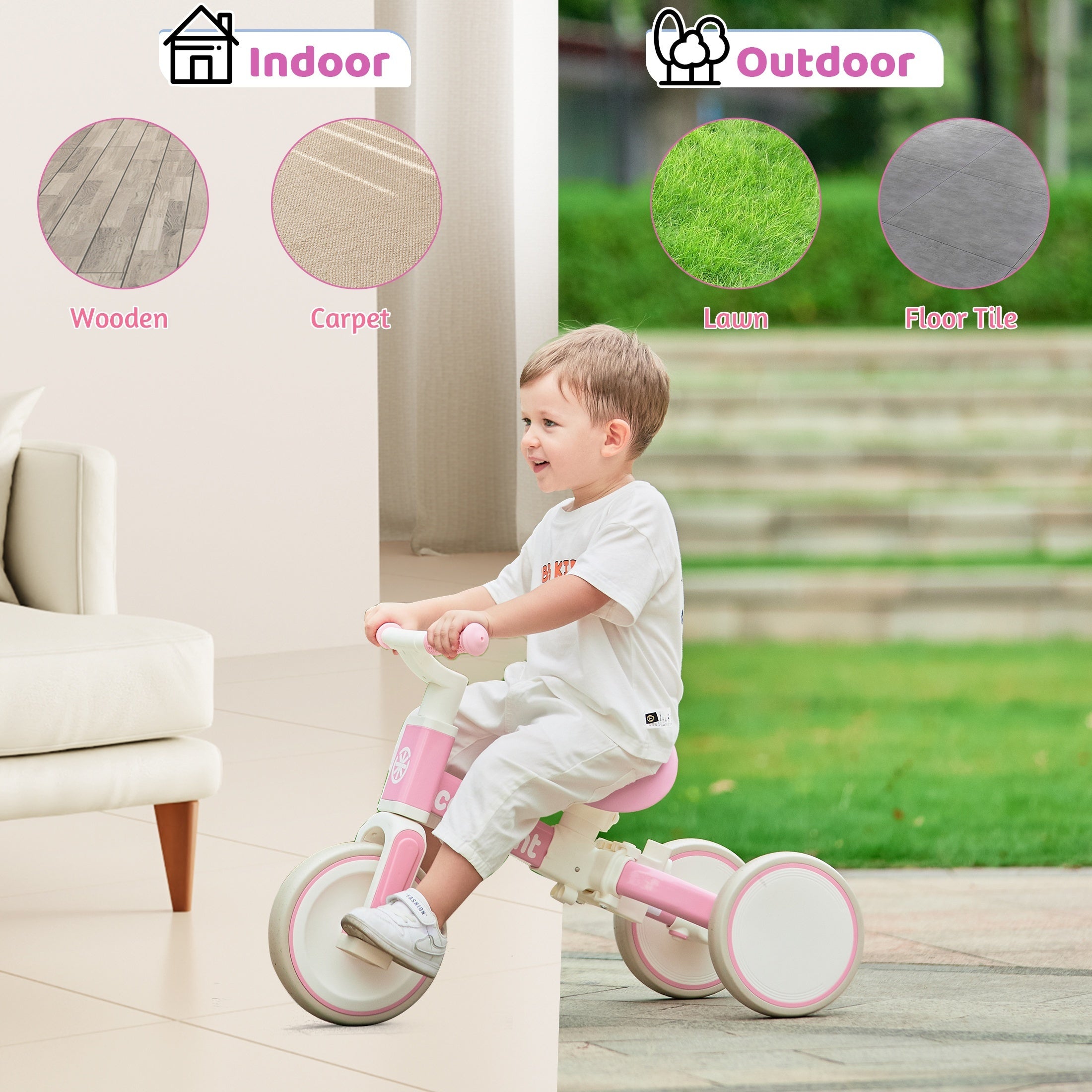 5in 1 Toddler Balance Bike for 2 Years Old Kids, Toddler Tricycles Kids Trike with Removable Pedals And Steering Push Handle, Christmas & Birthday Gift for Boy & Girl, Pink