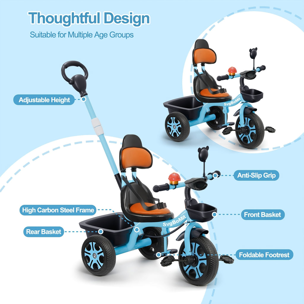 Children's Tricycle, Adjustable Push Handle, Reinforced Frame, Children's Gift
