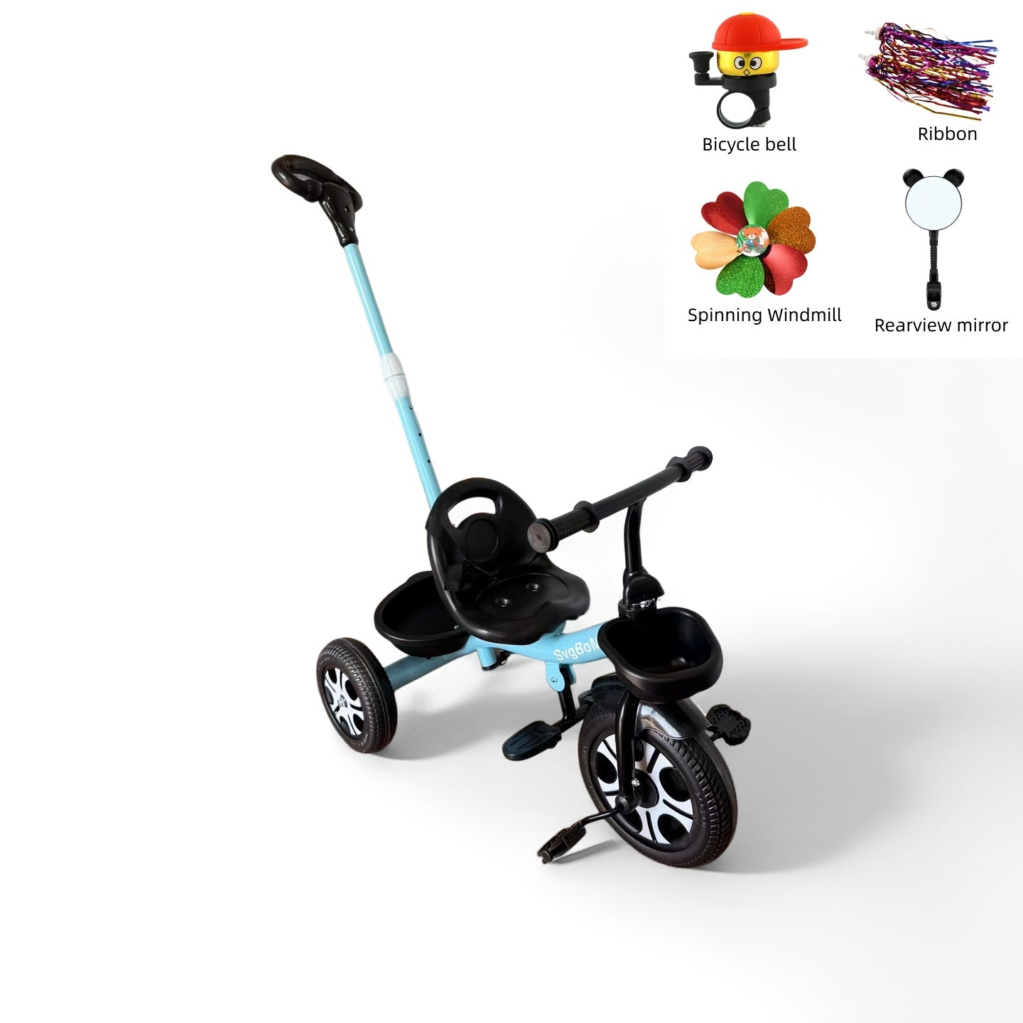SvgBoMit Kids' Thickened Frame Adjustable Push Bar Tricycle Upgraded Comfort Backrest Seat Pedal Bike Detachable Push Bar Dual-Use Tricycle Children's Outdoor Push Cart Boy\u002FGirl Gift with Bell And Ribbon