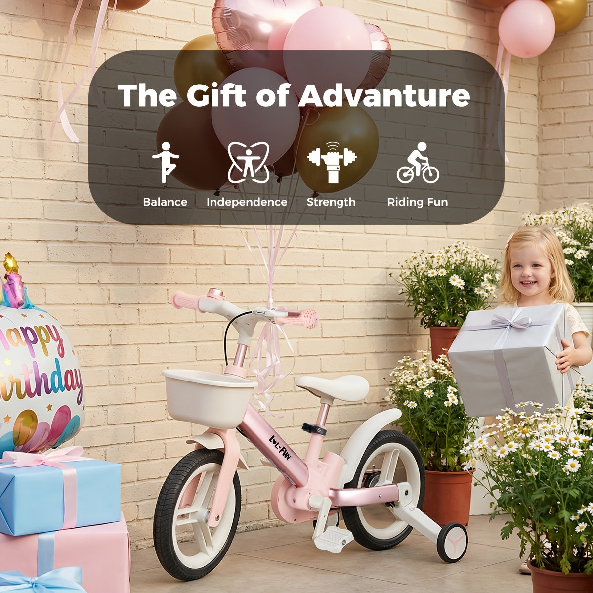 Toddler Balance Bike for Ages 2-4 with Training Wheels, a Tricycle for Children Aged 3 to 5, Perfect As a Gift, Featuring a 6-In-1 Pedal Bike with a Parent Steering Handle And a Basket