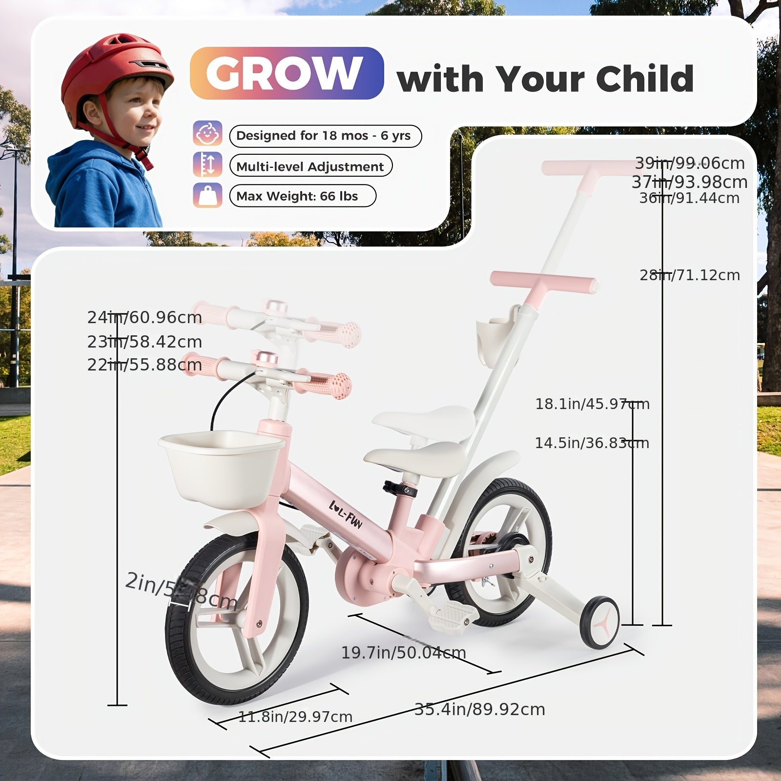 Toddler Balance Bike for Ages 2-4 with Training Wheels, a Tricycle for Children Aged 3 to 5, Perfect As a Gift, Featuring a 6-In-1 Pedal Bike with a Parent Steering Handle And a Basket
