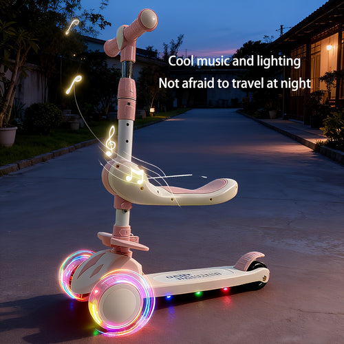 (pedal pattern randomly shipped) (shipped without battery) Foldable seat, flash wheel, cool music outdoor sports children's tricycle, Christmas, Halloween, birthday gift priority