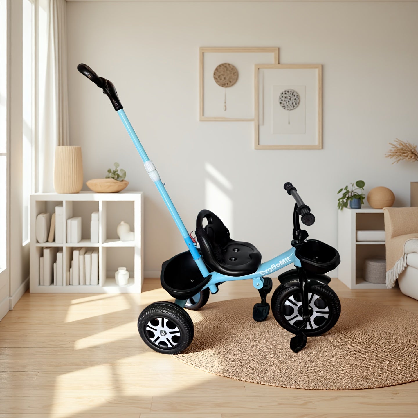 SvgBoMit Kids' Thickened Frame Adjustable Push Bar Tricycle Upgraded Comfort Backrest Seat Pedal Bike Detachable Push Bar Dual-Use Tricycle Children's Outdoor Push Cart Boy\u002FGirl Gift with Bell And Ribbon