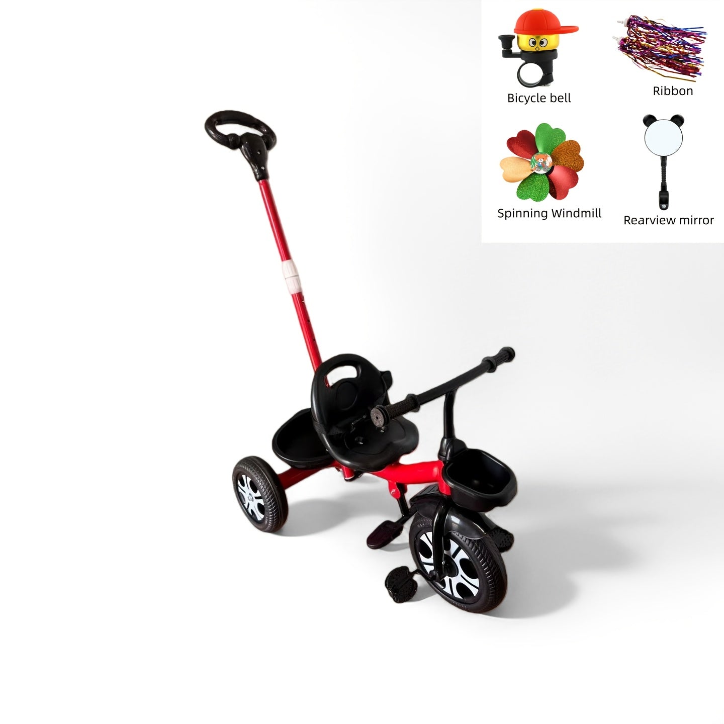 SvgBoMit Kids' Thickened Frame Adjustable Push Bar Tricycle Upgraded Comfort Backrest Seat Pedal Bike Detachable Push Bar Dual-Use Tricycle Children's Outdoor Push Cart Boy\u002FGirl Gift with Bell And Ribbon